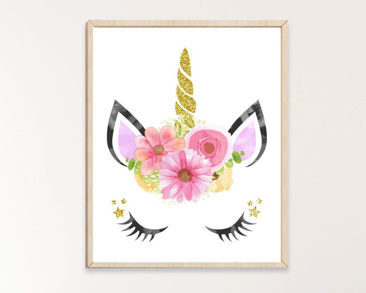 Unicorn face with Flower Crown Wall Art nursery art print baby nursery bedroom decor