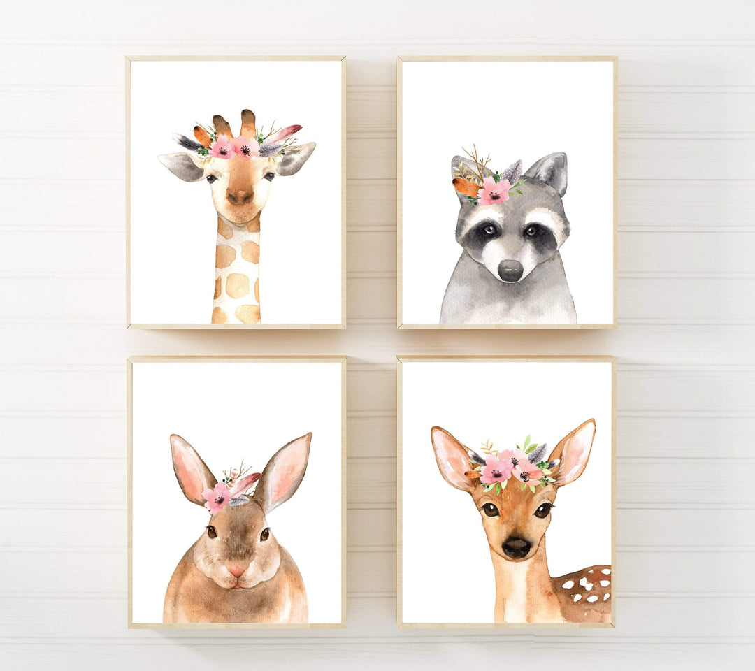 Watercolor animal prints for nursery Woodland Nursery decor Baby animal nursery decor Watercolor wall art set of 4 prints - H1261 nursery art print baby nursery bedroom decor