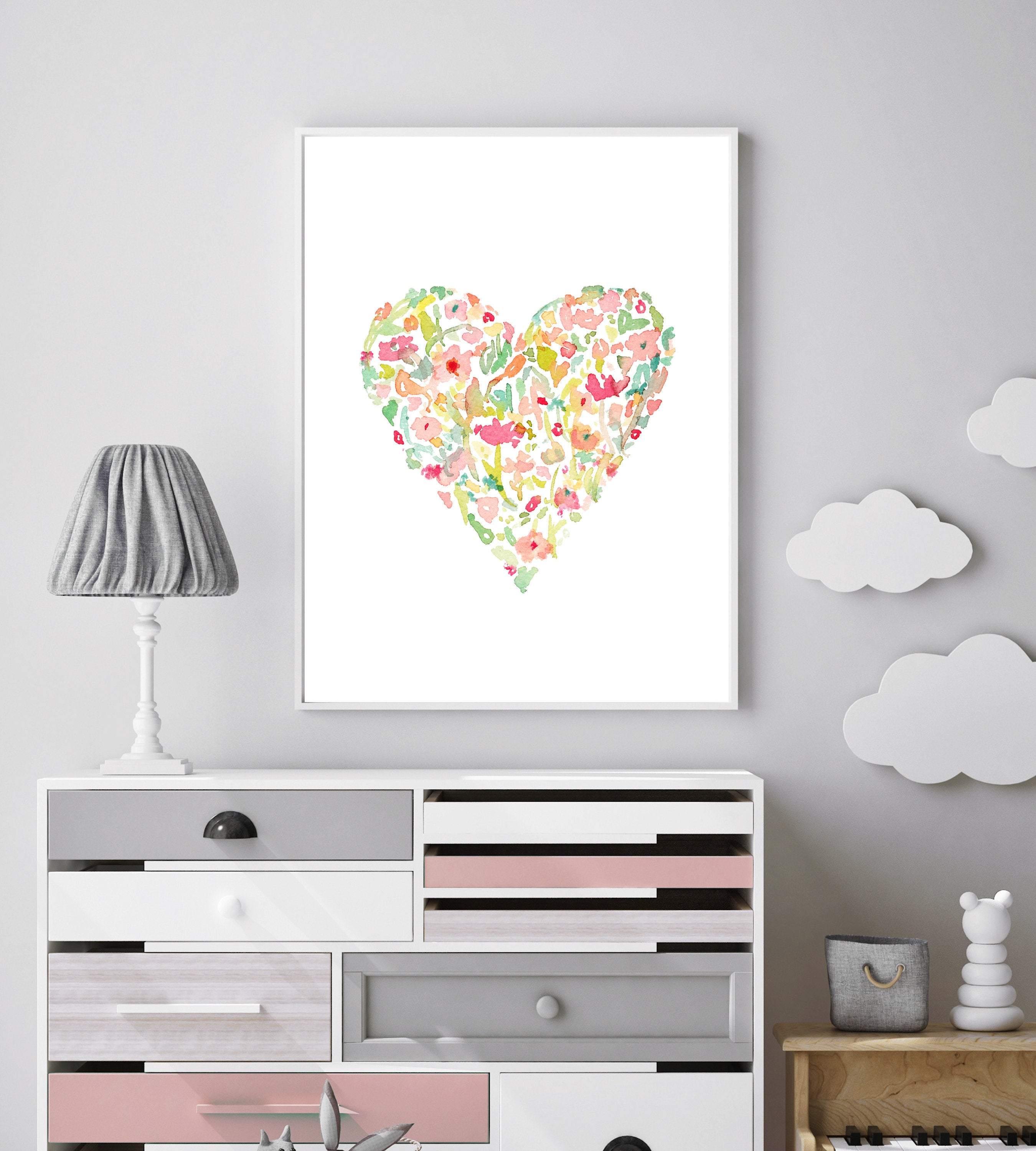 Watercolor heart print - Pink heart art print - Heart art print - Baby girl nursery wall art - Girls room decor - Girls bedroom prints nursery art print baby nursery bedroom decor