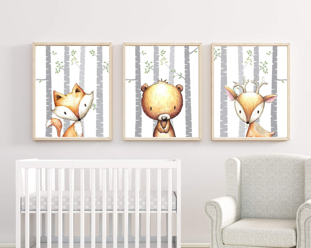 Watercolor woodland animals wall art, set of 3 prints, Woodland forest animals, Printable Baby wall art - 3 sizes - Instant Download -H1329 nursery art print baby nursery bedroom decor