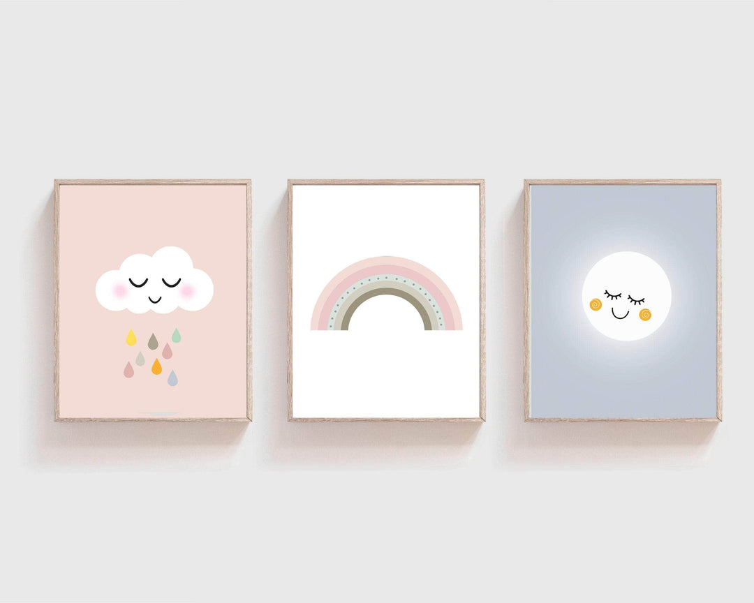 Weather nursery art - girls weather print - Cloud print - Baby Nursery Print - Rainbow wall art - Weather prints - Cloud Rainbow Moon -H1504 nursery art print baby nursery bedroom decor