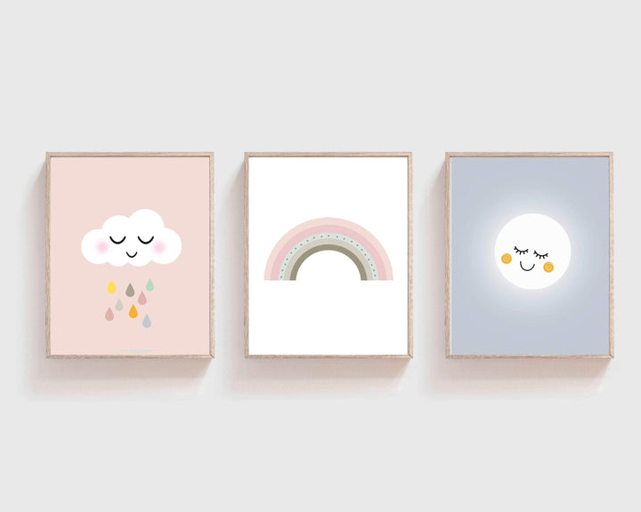 Weather nursery art - girls weather print - Cloud print - Baby Nursery Print - Rainbow wall art - Weather prints - Cloud Rainbow Moon -H1504 nursery art print baby nursery bedroom decor