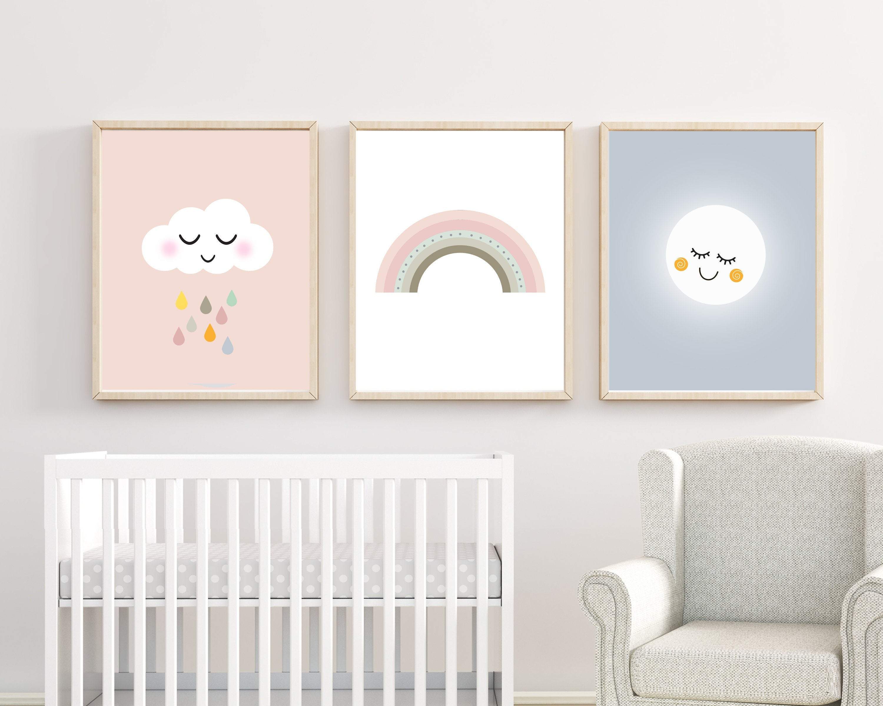 Weather nursery art - girls weather print - Cloud print - Baby Nursery Print - Rainbow wall art - Weather prints - Cloud Rainbow Moon -H1504 nursery art print baby nursery bedroom decor