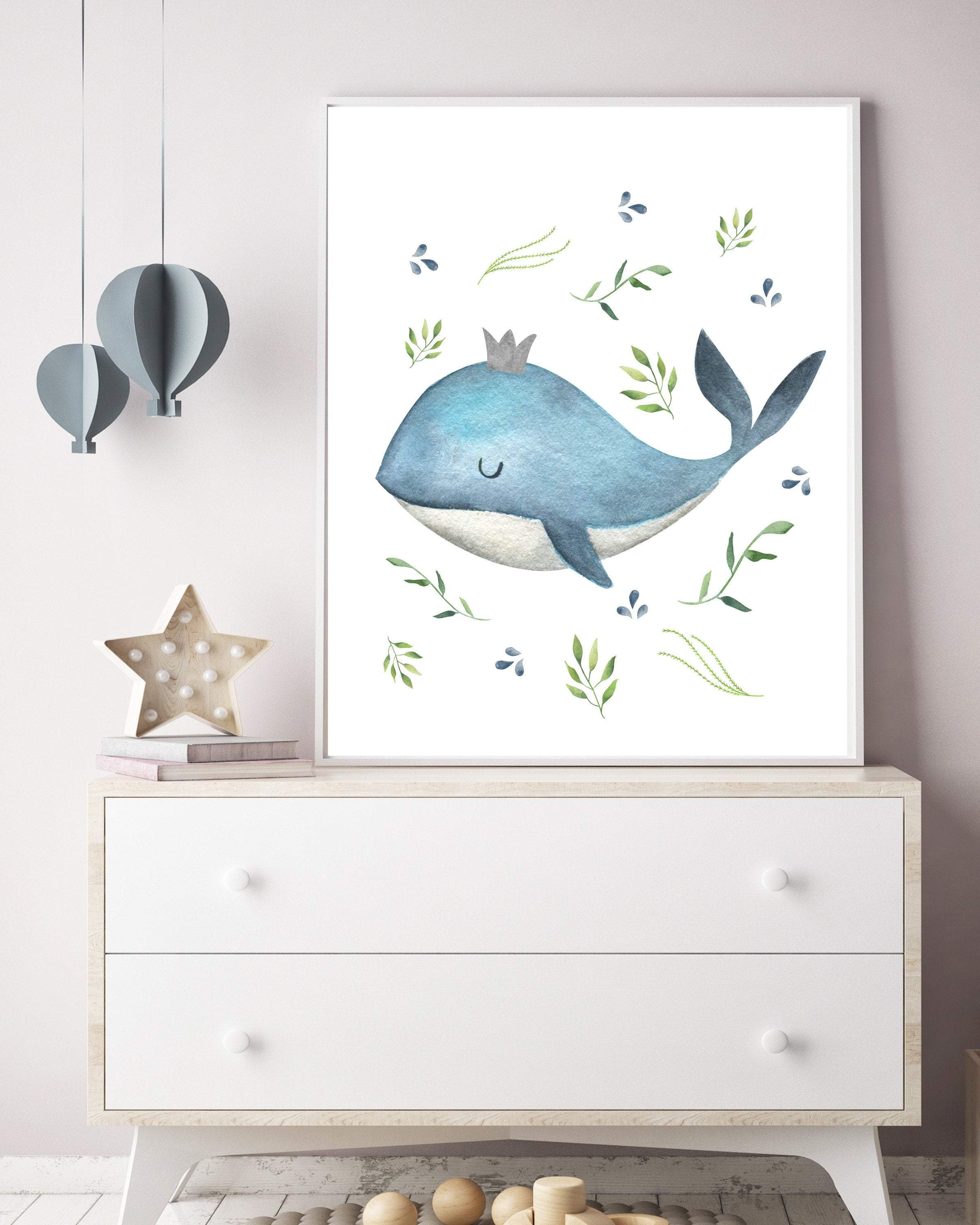 Whale nursery decor - Watercolor whale print - Blue nursery decor - Whale art print - Ocean theme decor - Printable whale art - H2237 nursery art print baby nursery bedroom decor