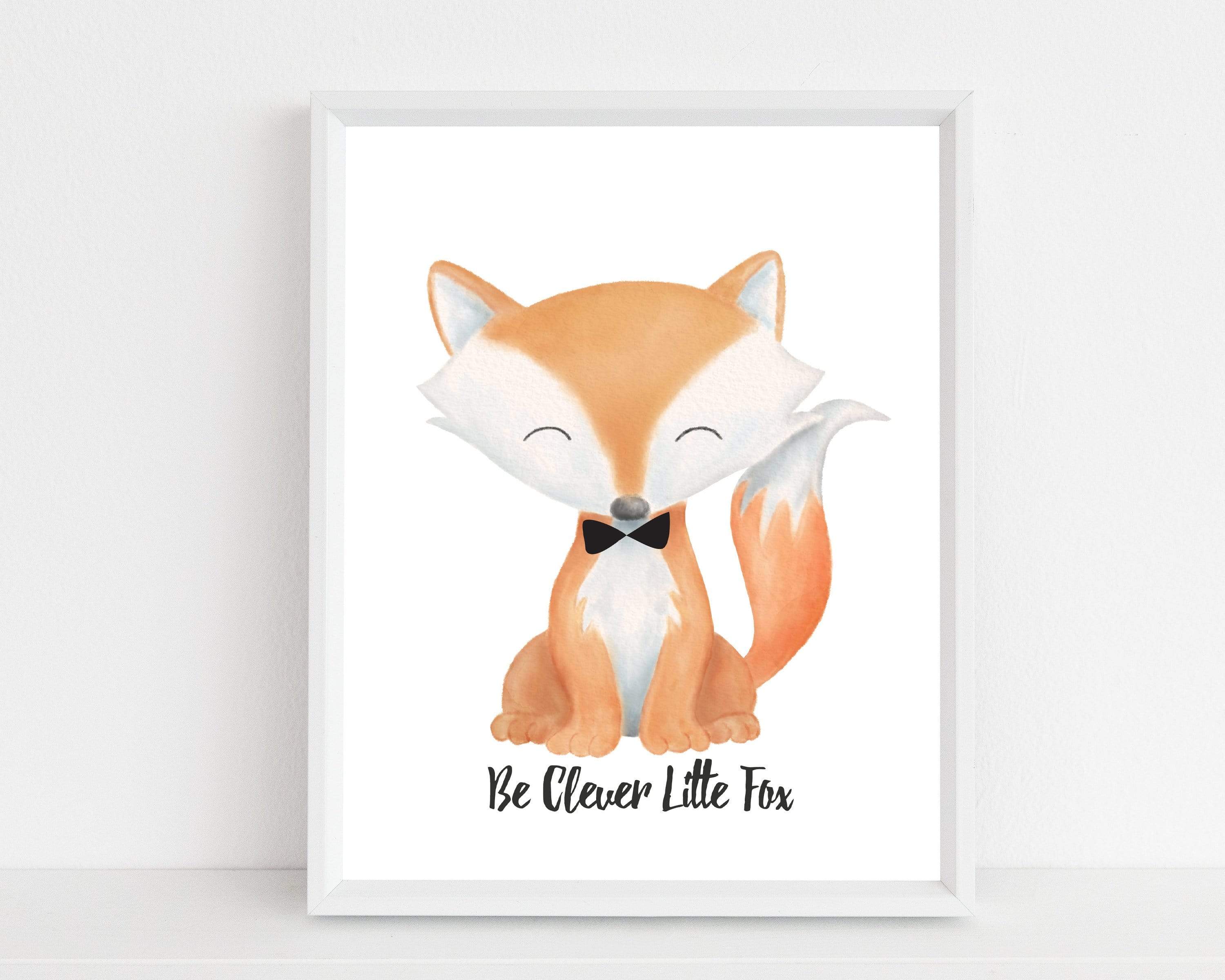 Woodland Fox with Quote Be Clever Little Fox nursery art print baby nursery bedroom decor