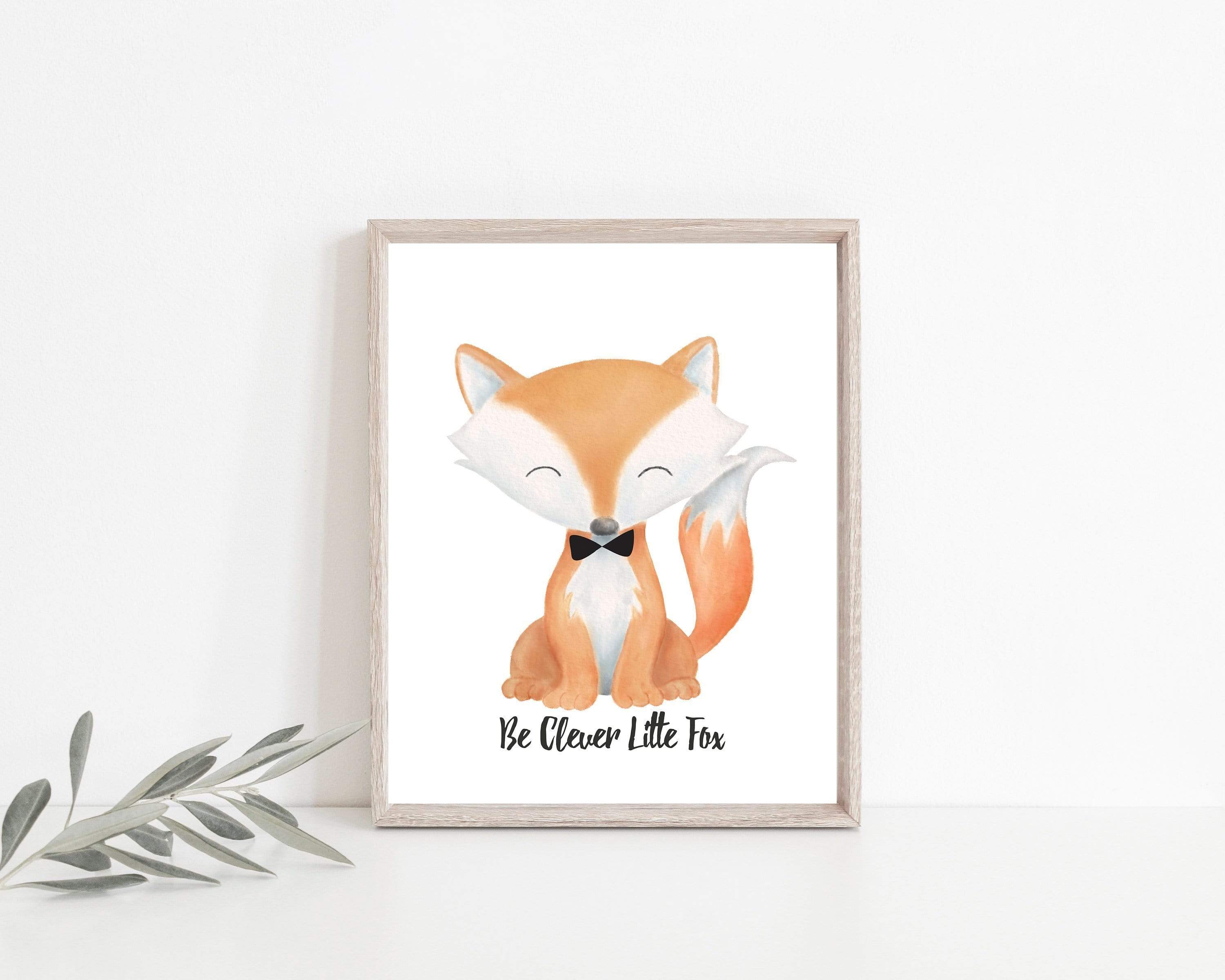 Woodland Fox with Quote Be Clever Little Fox nursery art print baby nursery bedroom decor