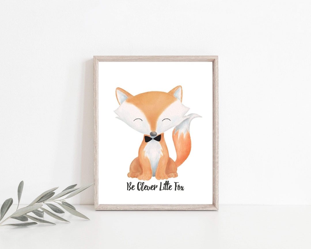 Woodland Fox with Quote Be Clever Little Fox nursery art print baby nursery bedroom decor