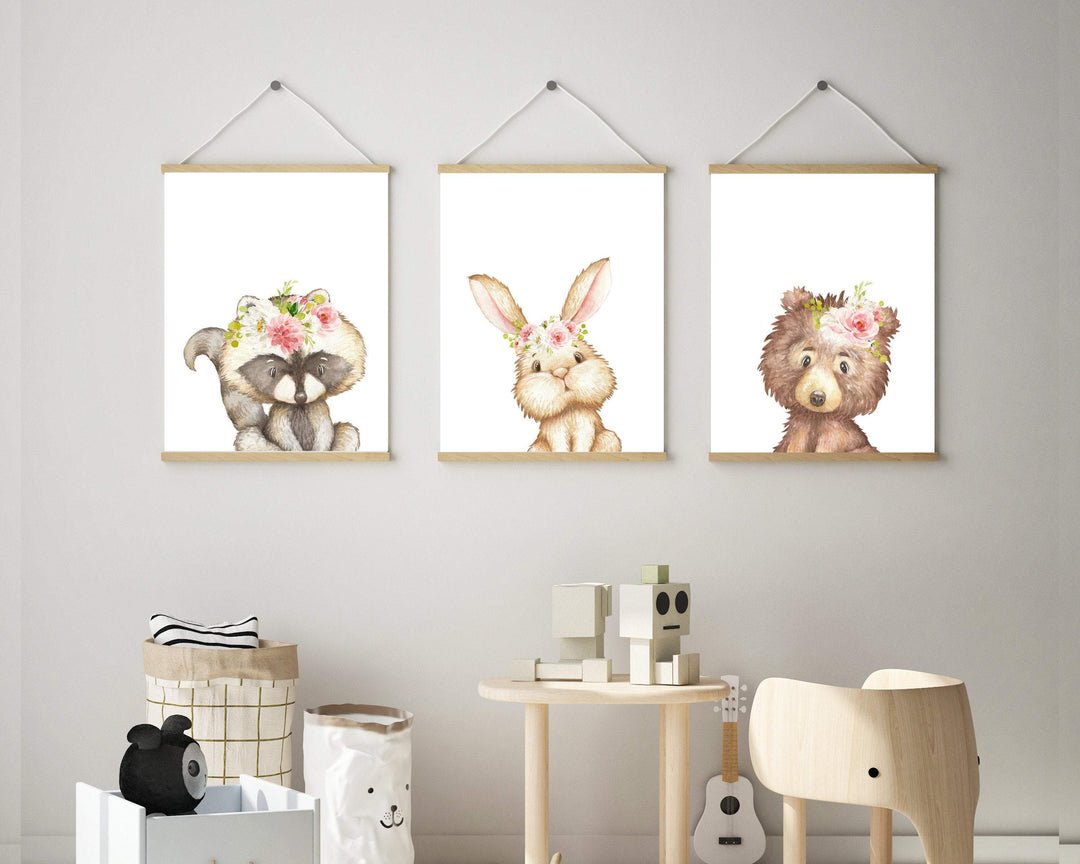 Woodland nursery decor - Girl woodland nursery - Animal printable wall art - Blush woodland animal set - Girl room wall art - Blush pink nursery art print baby nursery bedroom decor