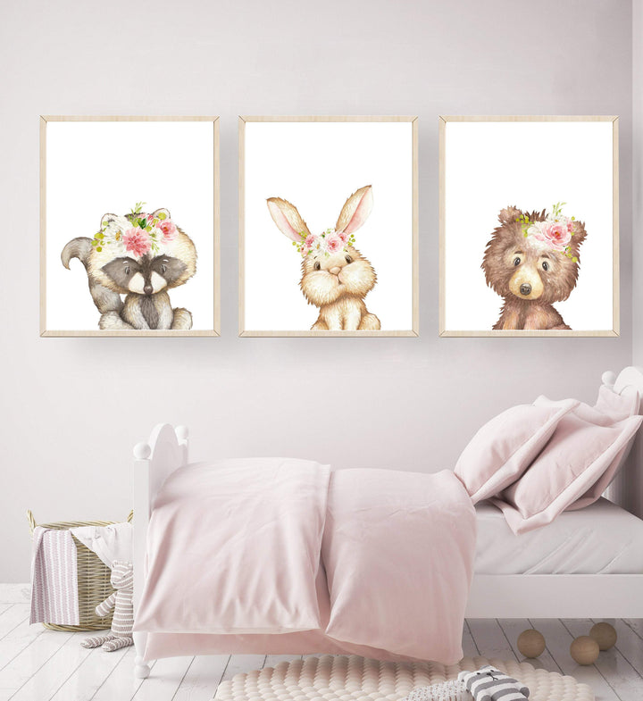 Woodland nursery decor - Girl woodland nursery - Animal printable wall art - Blush woodland animal set - Girl room wall art - Blush pink nursery art print baby nursery bedroom decor