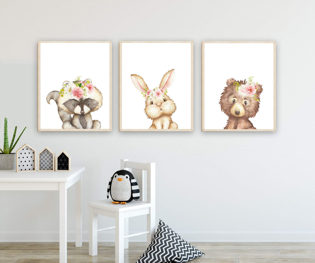 Woodland nursery decor - Girl woodland nursery - Animal printable wall art - Blush woodland animal set - Girl room wall art - Blush pink nursery art print baby nursery bedroom decor