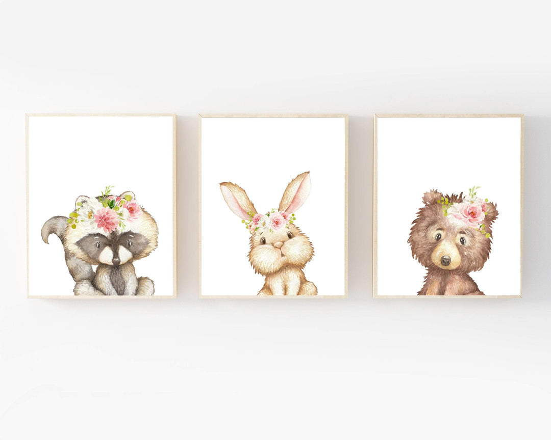 Woodland nursery decor - Girl woodland nursery - Animal printable wall art - Blush woodland animal set - Girl room wall art - Blush pink nursery art print baby nursery bedroom decor