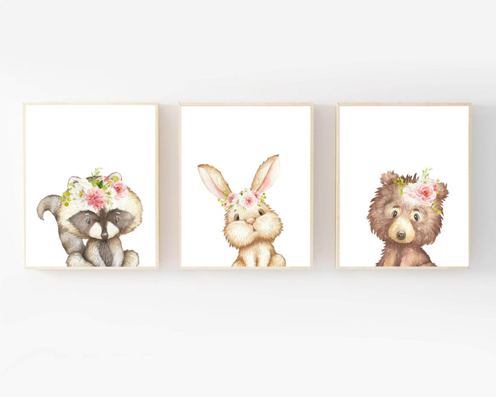 Woodland nursery decor - Girl woodland nursery - Animal printable wall art - Blush woodland animal set - Girl room wall art - Blush pink nursery art print baby nursery bedroom decor
