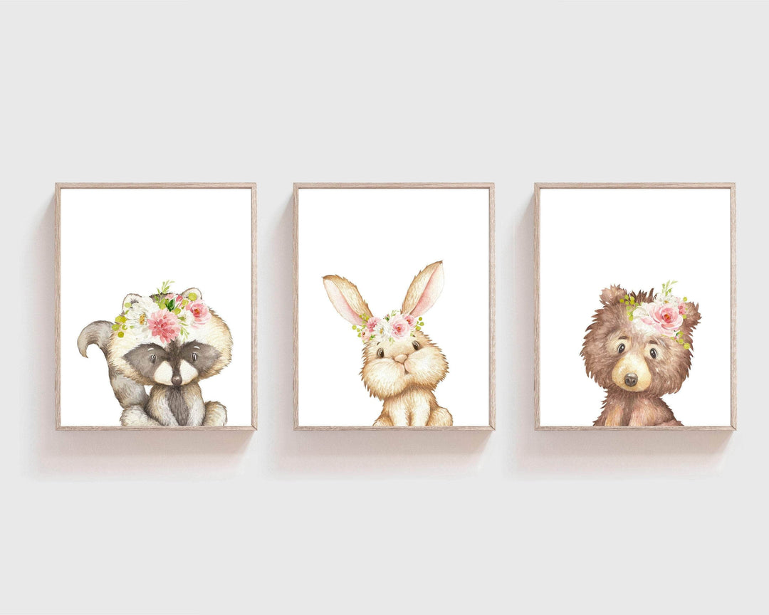 Woodland nursery decor - Girl woodland nursery - Animal printable wall art - Blush woodland animal set - Girl room wall art - Blush pink nursery art print baby nursery bedroom decor