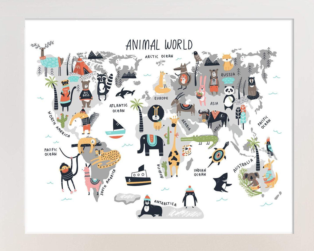 World map for nursery - Animal world map print - Printable world map kids - World map wall art - Kids world map printable - World map poster nursery art print baby nursery bedroom decor