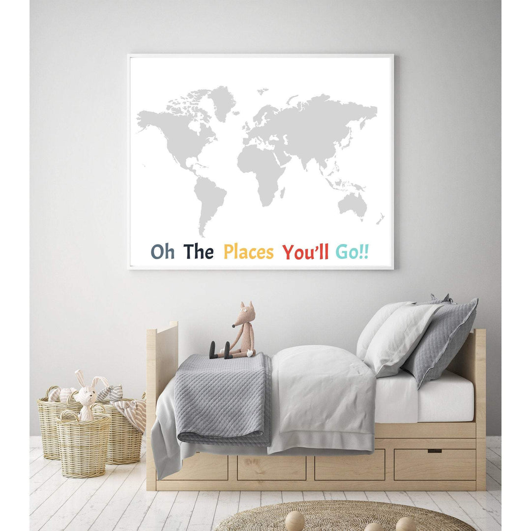 World map nursery - Oh the places you will go - World map wall art - Boy room decor - Boy art prints - Printable nursery wall art - H2128 nursery art print baby nursery bedroom decor