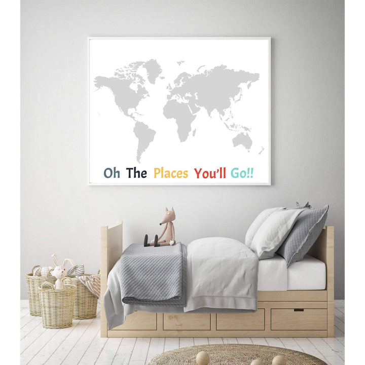 World map nursery - Oh the places you will go - World map wall art - Boy room decor - Boy art prints - Printable nursery wall art - H2128 nursery art print baby nursery bedroom decor