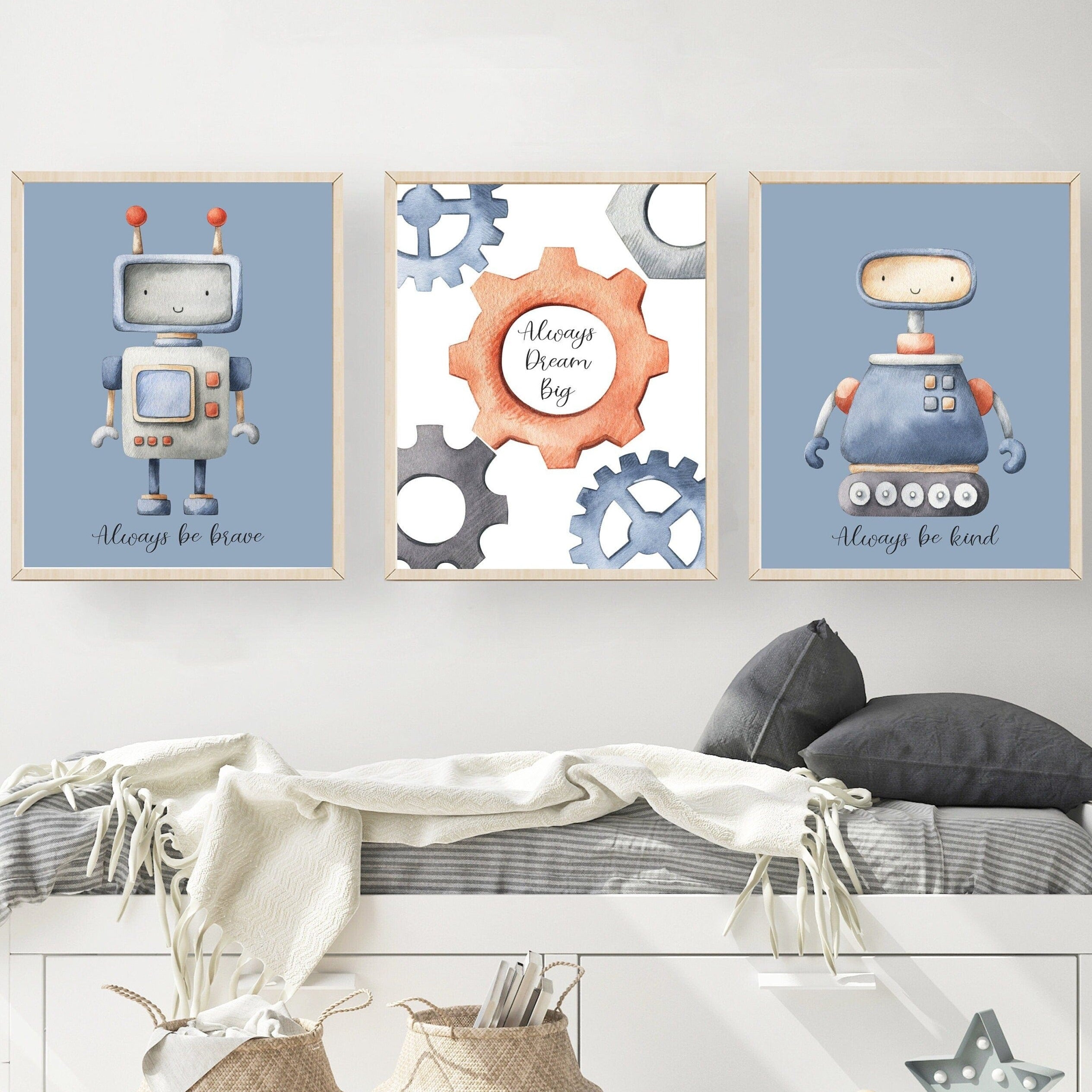 nursery art print baby nursery bedroom decor Robot wall art - Printable wall art- Robot wall decor - Blue nursery decor - Baby boy nursery - Boy wall prints - Robot poster - H2728
