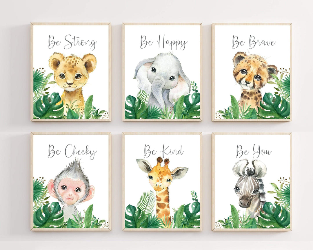 nursery art print baby nursery bedroom decor Safari animal art prints - Nursery decor for baby boy - Watercolor safari animal prints - Set of 6 art prints - Nursery wall art printable
