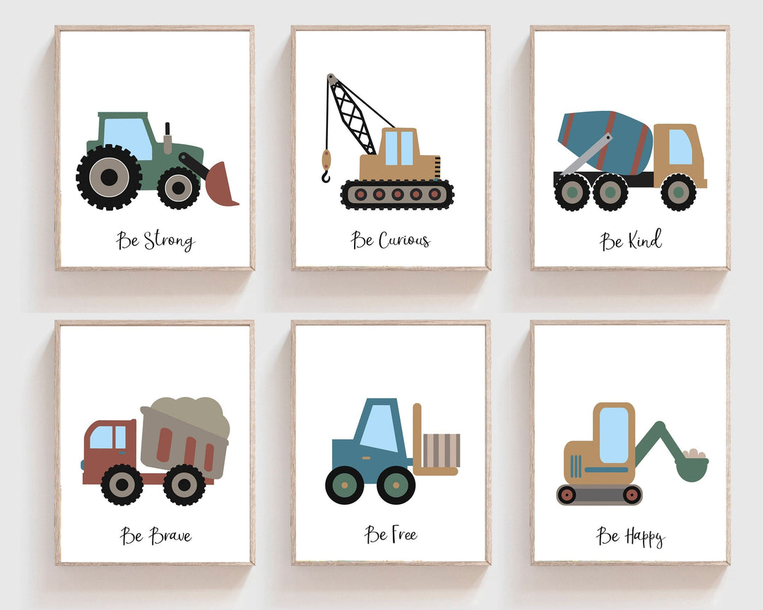 nursery art print baby nursery bedroom decor Set of 6 Construction prints - Boy nursery decor -  Construction vehicle - Transportation decor - Truck nursery prints - Toddler boy room