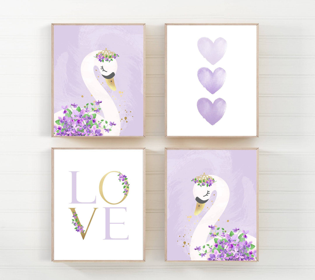 nursery art print baby nursery bedroom decor Swan art print - Swan nursery decor - Purple nursery decor - Girls room wall art - Girl nursery decor - Swan poster - DIGITAL DOWNLOAD
