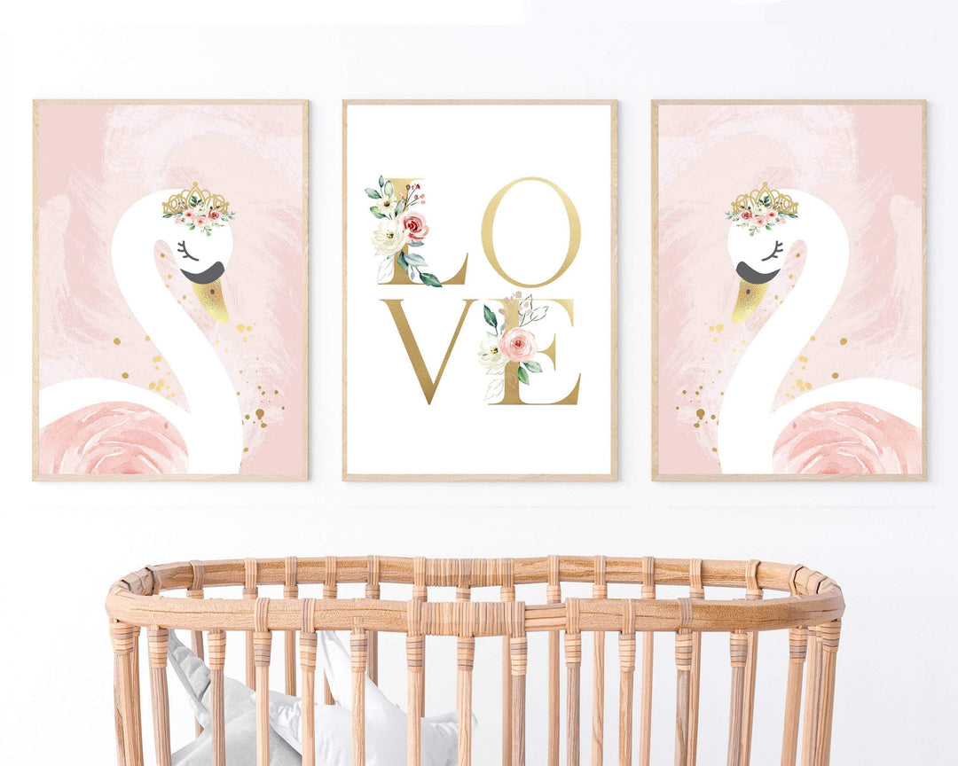 nursery art print baby nursery bedroom decor Swan nursery decor - Swan princess poster - Girl nursery decor - Swan print - Swan nursery wall art - Swan decor for nursery - Pink - H2595