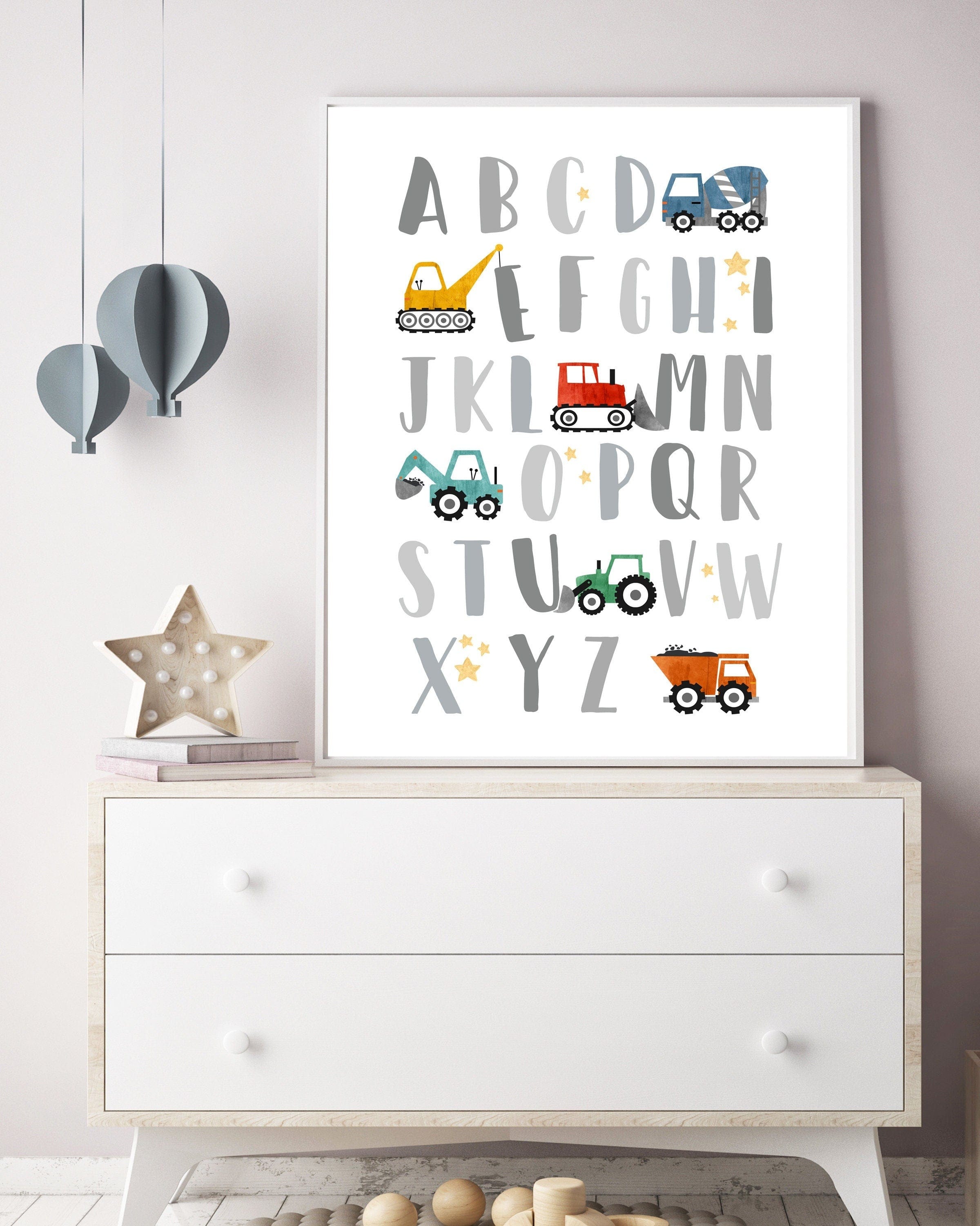 nursery art print baby nursery bedroom decor Truck Alphabet - Construction truck art prints - Baby boy nursery - Alphabet poster - Construction nursery - Nursery wall art - DIGITAL