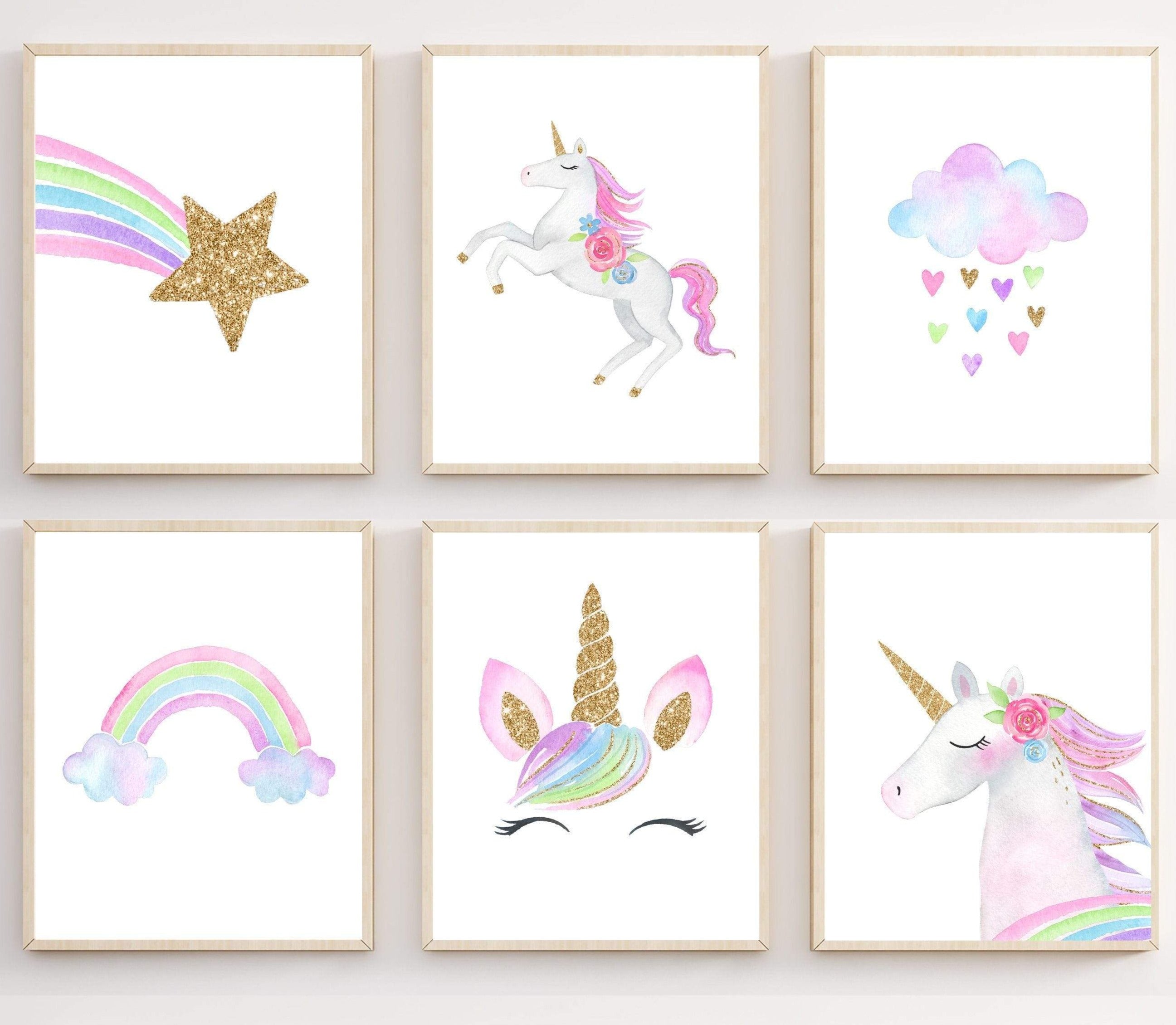 Unicorn wall art printable - Girls room decor - Unicorn prints - Pink and gold wall art - Girls room prints - Unicorn face - Cloud rainbow nursery art print baby nursery bedroom decor