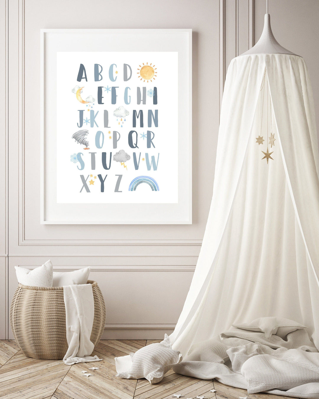 nursery art print baby nursery bedroom decor Weather alphabet print - Boy alphabet poster - Alphabet wall art - abc wall art - Blue nursery decor - Baby boy wall decor - DIGITAL - H2691
