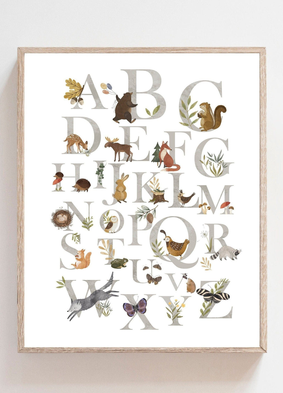 nursery art print baby nursery bedroom decor Woodland Alphabet poster - Animal ABC - Printable wall art - Woodland nursery decor - Educational print - Kids decor - DIGITAL DOWNLOAD