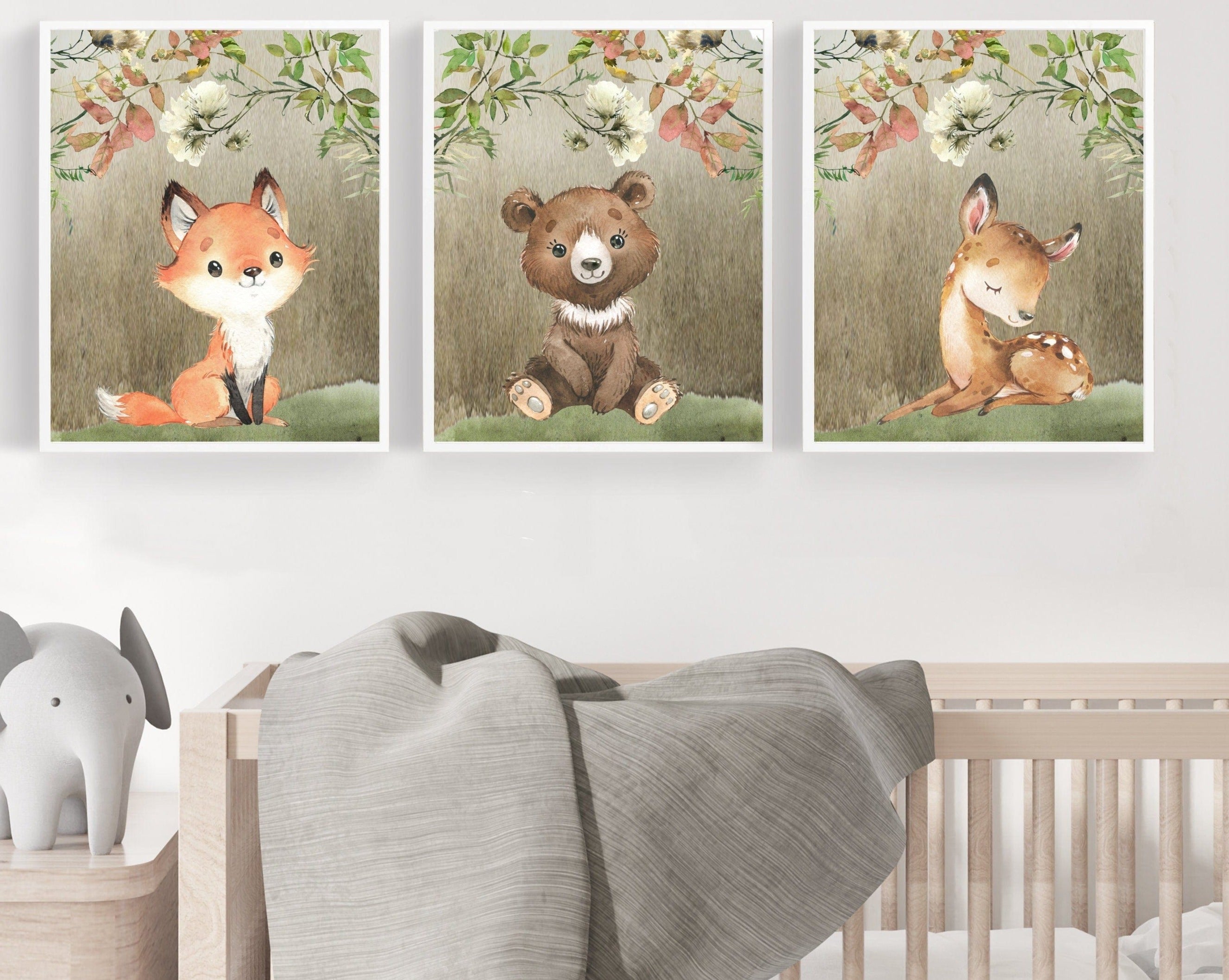 nursery art print baby nursery bedroom decor Woodland animal prints - Baby woodland nursery - Set of nursery prints - Forest animals - Nursery wall art - Nursery decor - DIGITAL - H2676