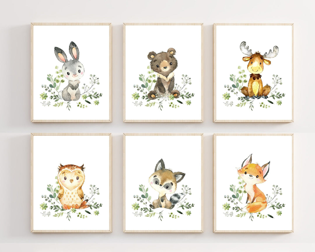 Woodland animal prints - Gender neutral nursery art - Baby shower gift - Nursery prints - Nursery art set - Watercolor nursery art - H2077 nursery art print baby nursery bedroom decor