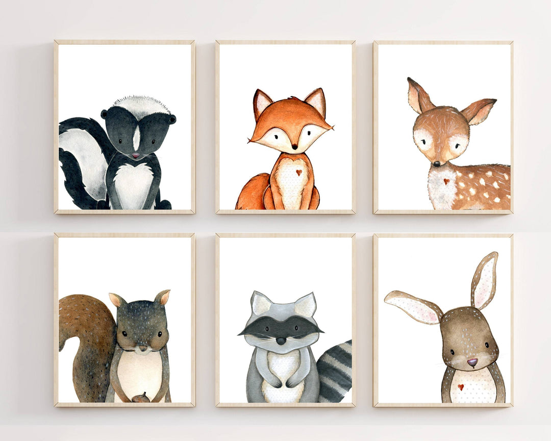 Woodland nursery decor - Woodland nursery art print - Forest nursery decor - Set of 6 prints - Nursery wall art  - art prints -  Boys art nursery art print baby nursery bedroom decor